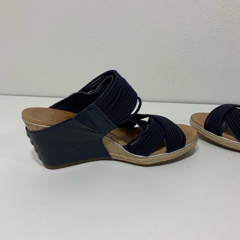 UGG Wedge Sandals Australian Hilarie Navy Blue Leather and elastic straps - 8.5 - Picture 6 of 16